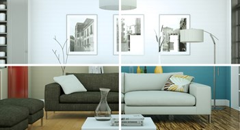 Six Tips to Get Your Home Ready for Sale 3d Illustration of splitted color variations of a modern loft interior design