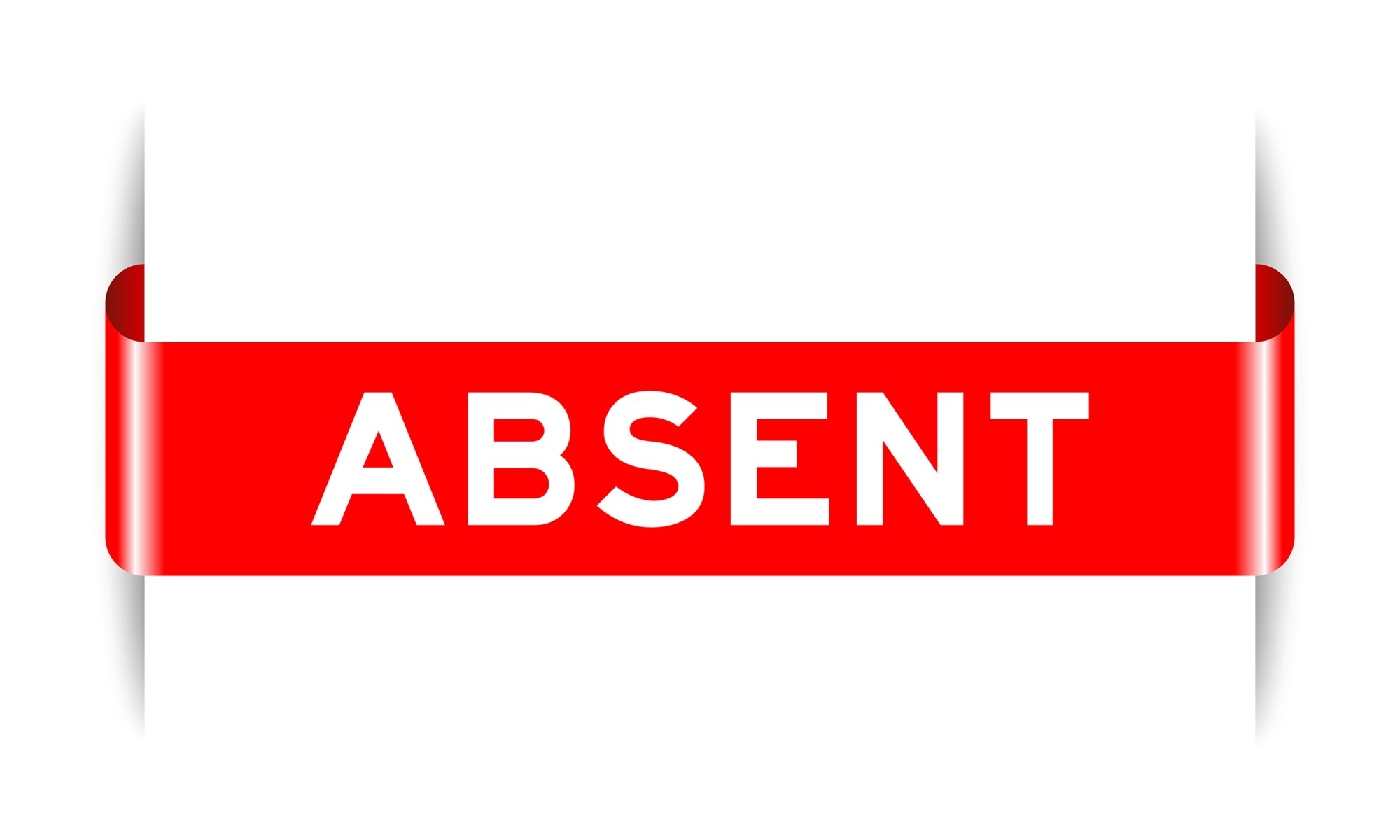 Red color inserted label banner with word absent on white background