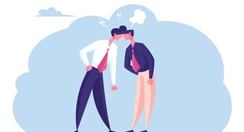 Two Business Men Enemies or Opponents Standing Head to Head Arguing and Staring at Each Other. Work Conflict Between Colleagues or Office Workers. Fight for Leadership Cartoon Flat Vector Illustration