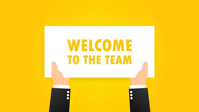 Welcome to the team banner in hands. Partnership, teamwork concept. Vector on isolated background. EPS 10.