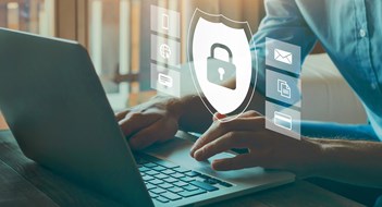 Protecting Your Data cybersecurity concept, online data protection and information security concept, shield with padlock