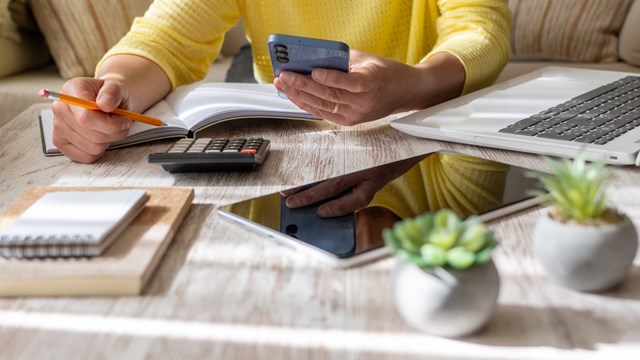 Woman Setting Financial Goals at Home, Organizing Her Finances and Controlling Daily Expenses.
